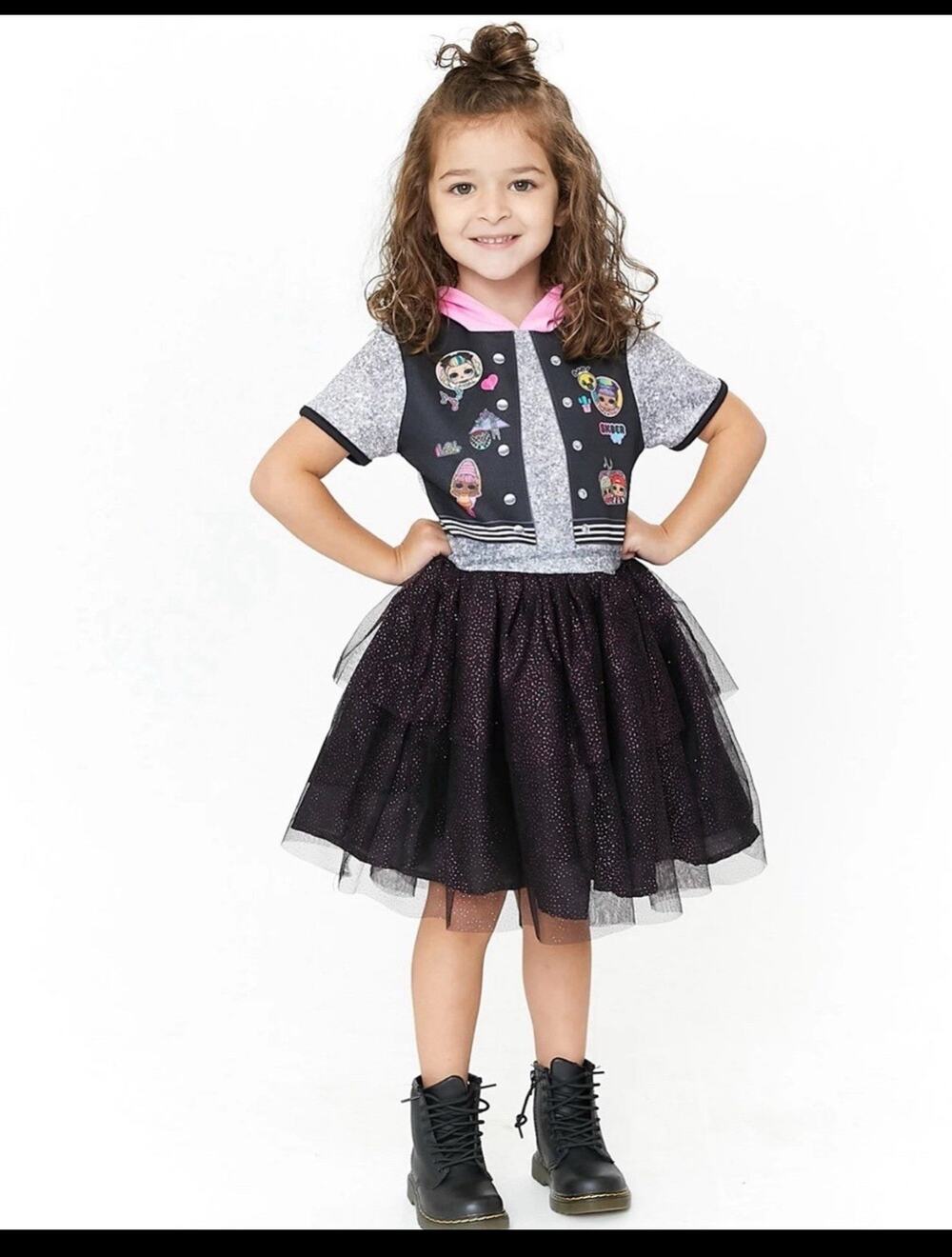 LOL Surprise Dress  Hoodie Pink Glitter Tulle Girls 10/12